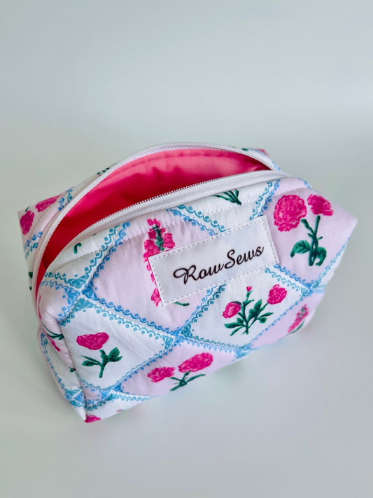 Quilted Makeup Bag - Rose Garden