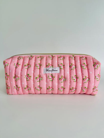 Quilted Travel Pouch - Pink Posy