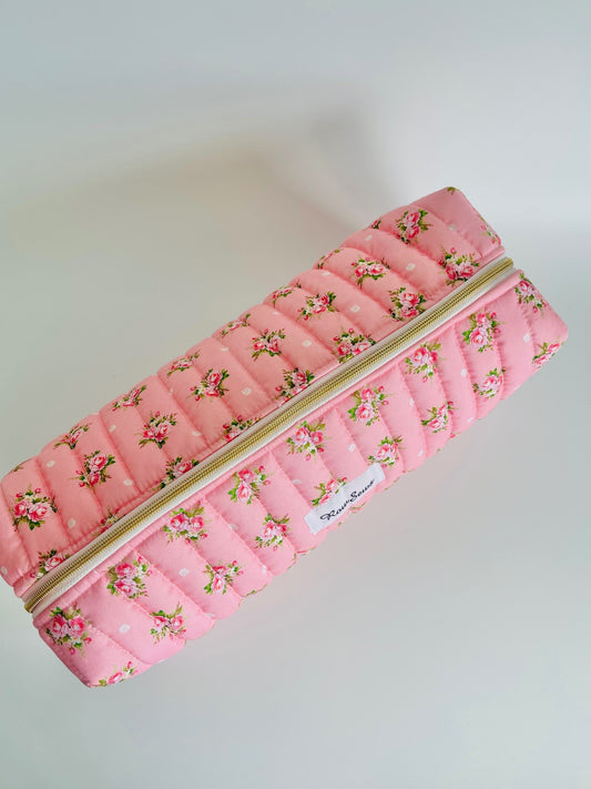Quilted Travel Pouch - Pink Posy