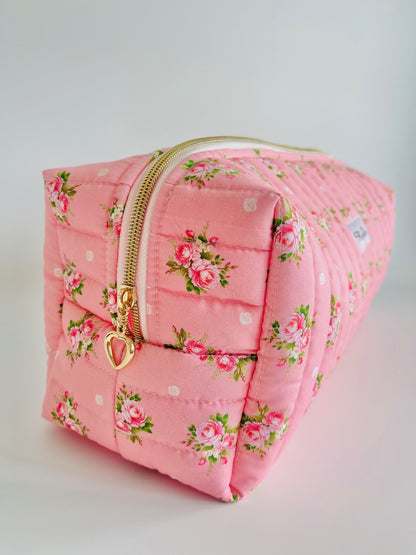 Quilted Travel Pouch - Pink Posy
