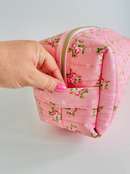 Quilted Travel Pouch - Pink Posy