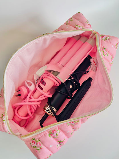 Quilted Travel Pouch - Pink Posy